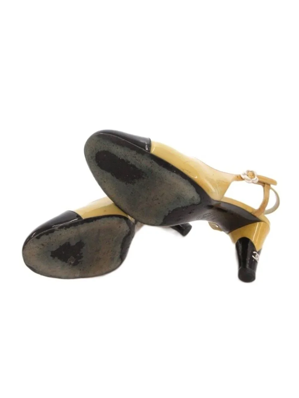 Chanel Sling Back Pumps Mules CC Logo Bicolor 36.5 Yellow Black Heel
